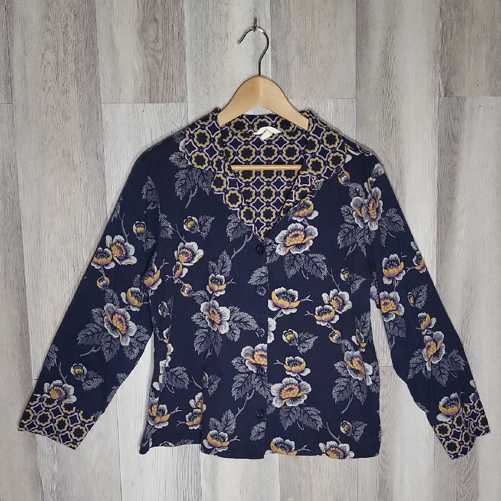 Vera Bradley Womens Medium Cotton Button Up Top Geometric‎ Floral Casual